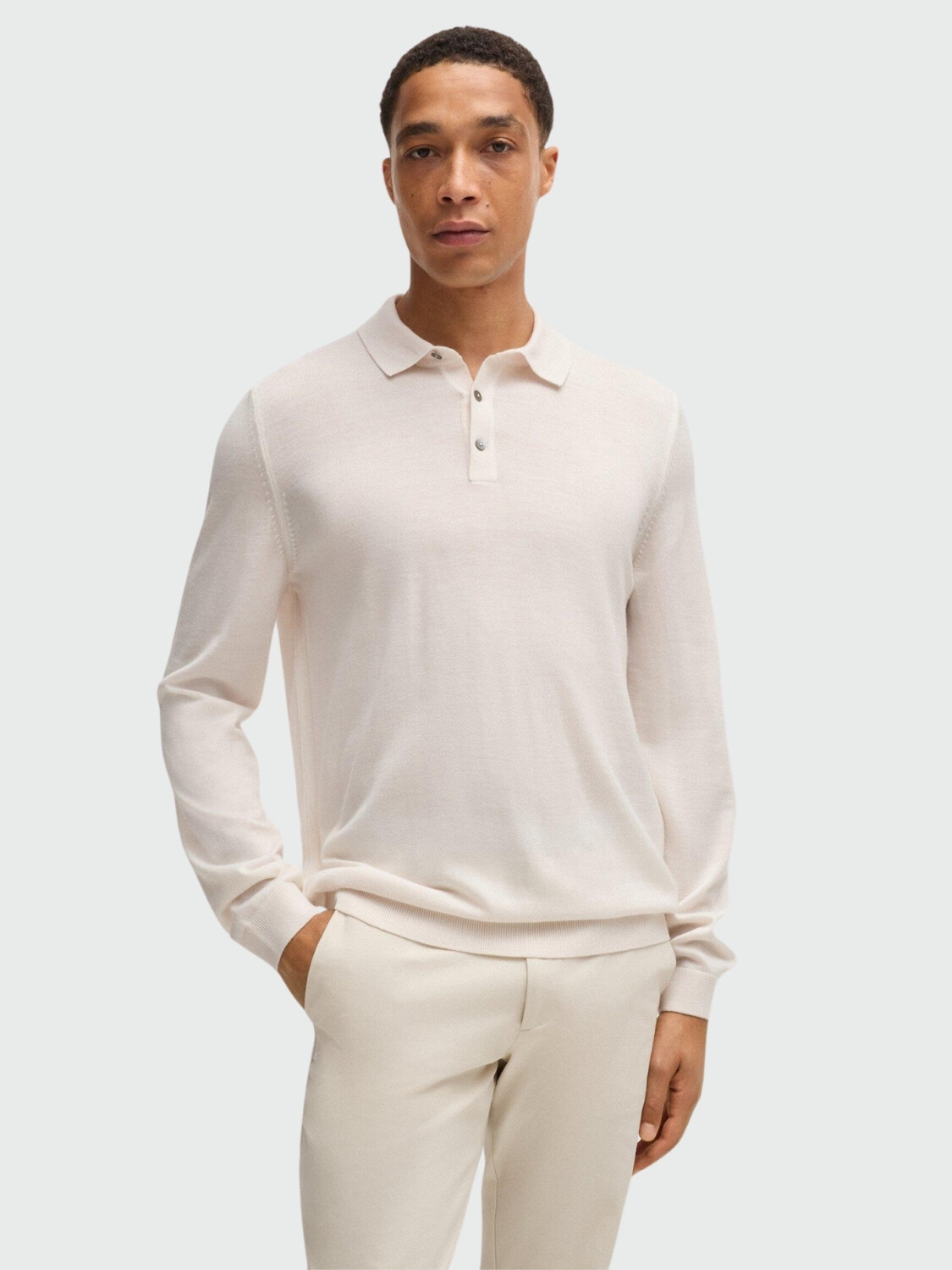 BOSS Polo de Punto Slim-Fit en Lana Merina Blanco Abierto