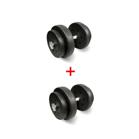 Kit 2 mancuernas cromadas + 40 kgs de Pesas 2x10Kg 4x5Kg
