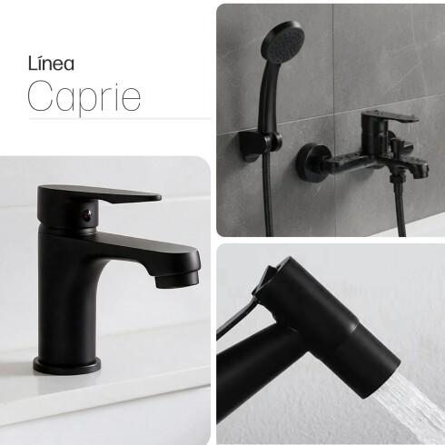 JUEGO DE GRIFERIA MONOCOMANDO NEGRO MATE CAPRIE BAÑO NEGRO