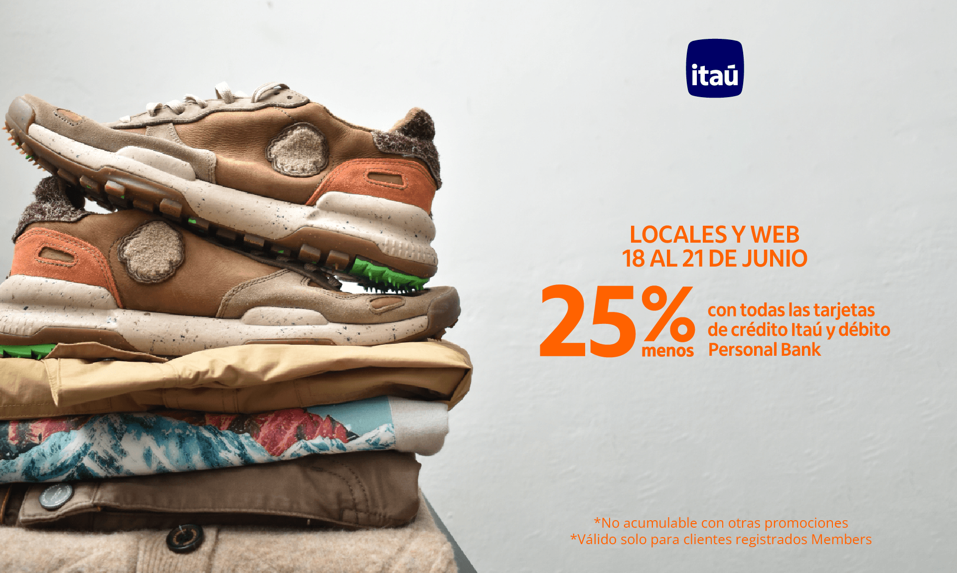 25% itau, ropa de hombre, locales y web