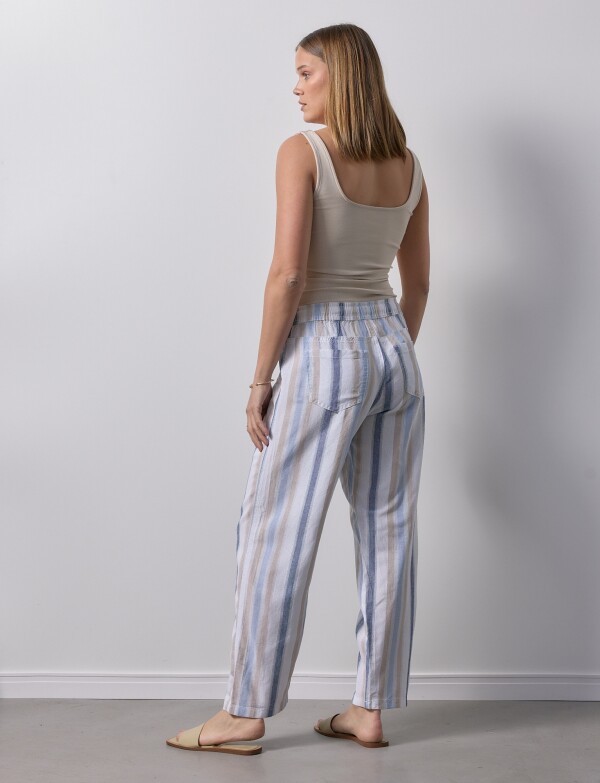 Pantalon Lino MULTI/BLANCO