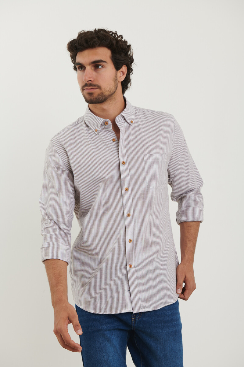 CAMISA HARRINGTON LABEL - Tostado / Blanco 