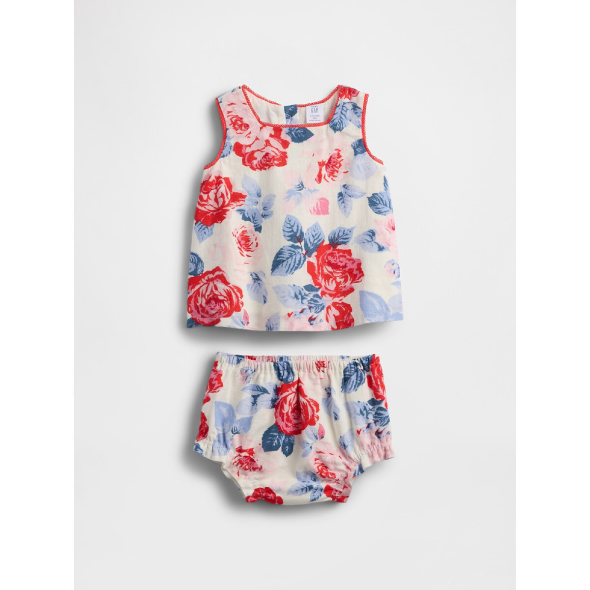 2PC G SL FLORAL ROSE LINEN SET - SP SU25 RED BLUE ROSES 