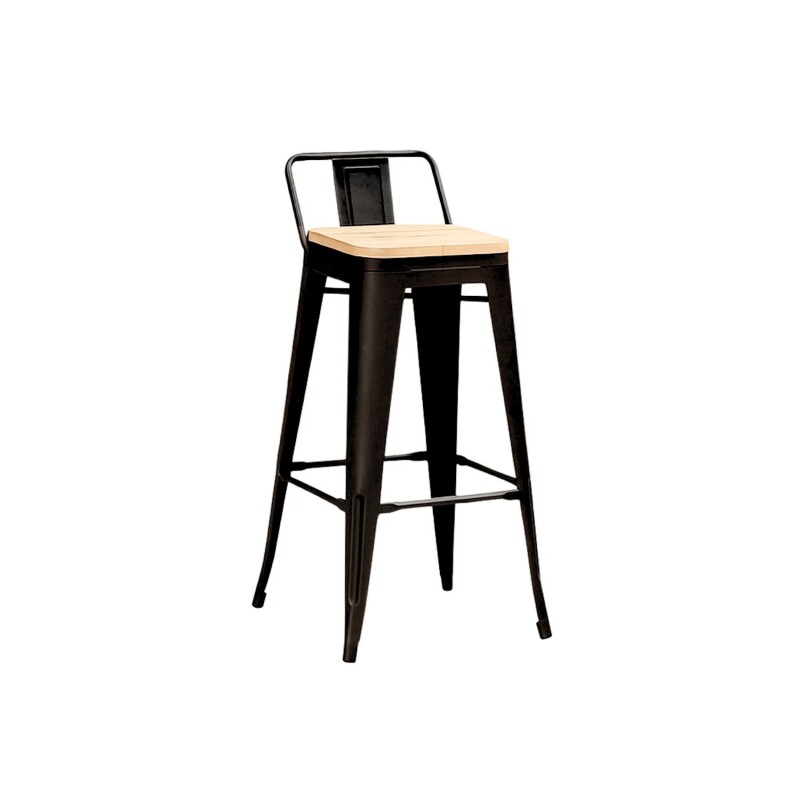 Taburete con respaldo Tolix en metal con asiento de madera Negro