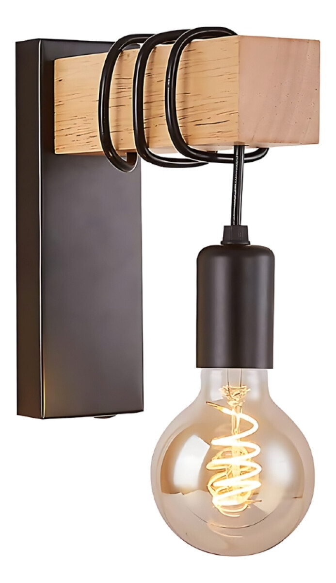 Aplique Colgante Portalámparas Metal Madera Vintage Negro - Negro 