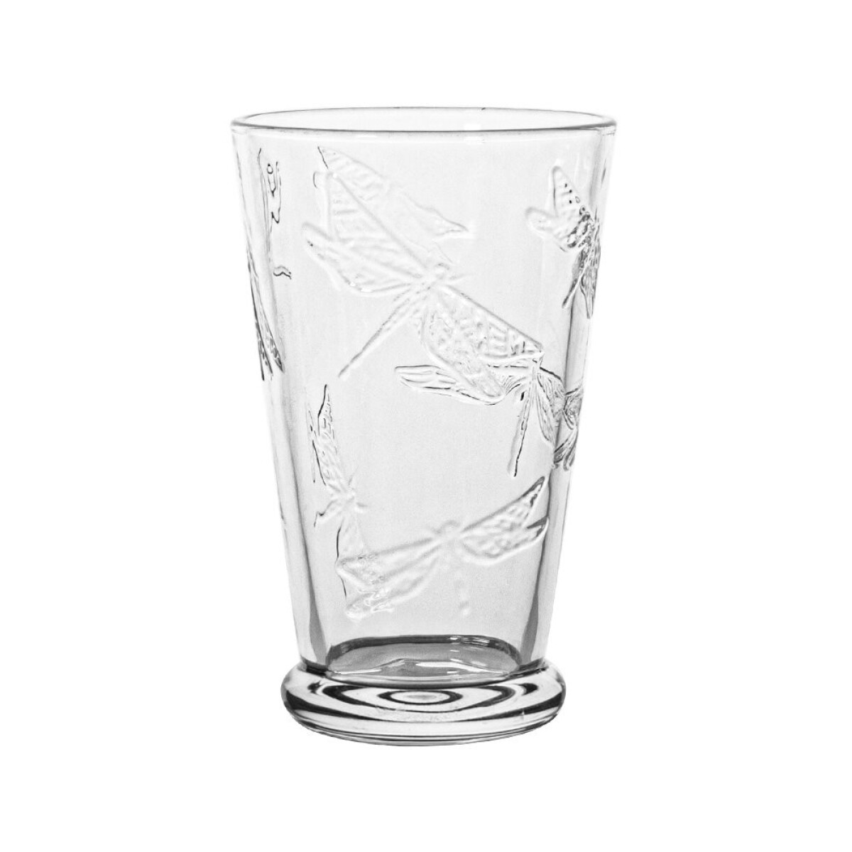 VASO LARGO VIDRIO LABRADO 410ML INCOLORO LIBELULA 