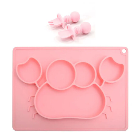 Set Comida Bebé Silicona Plato Divisiones + Cuchara Tenedor Rosa/rosa