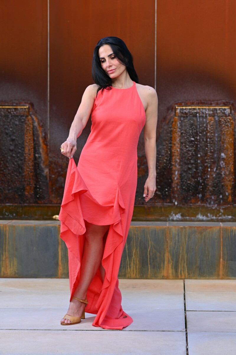Vestido largo de lino Elara - Coral 