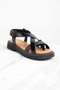 Sandalia Cuero Combinada Negro