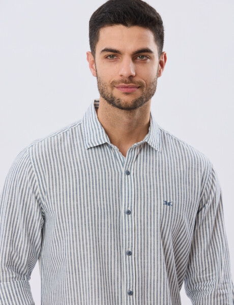 CAMISA RAYADA DE LINO Denim