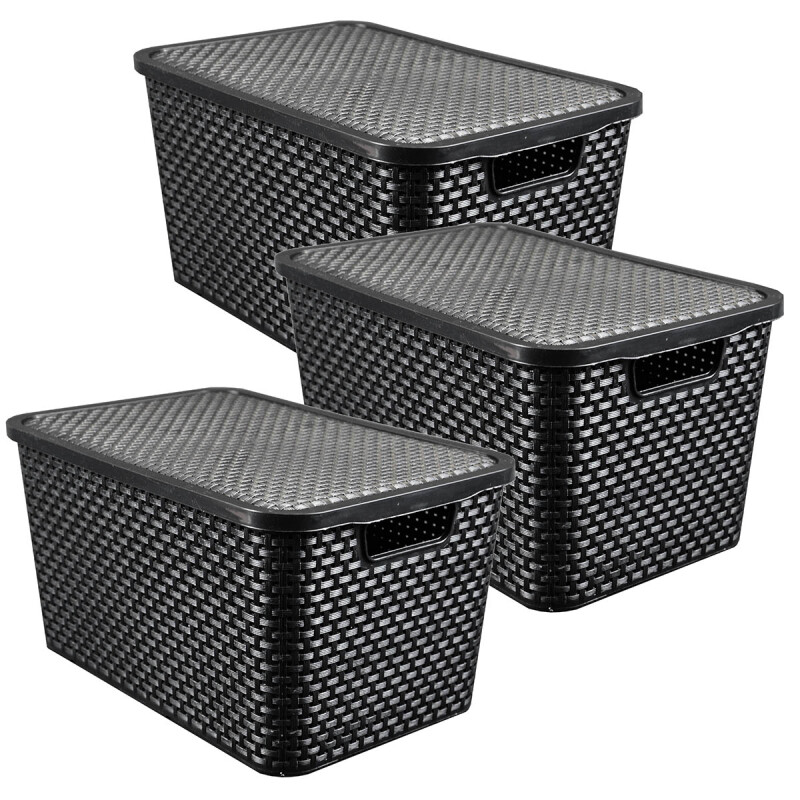 Set x3 caja simil ratán 7 lts NEGRO