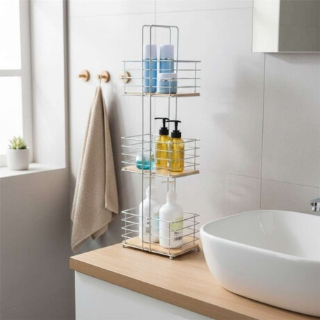 Estanteria Cromada C/Bambu P/ Baño 22X15X72H Cms