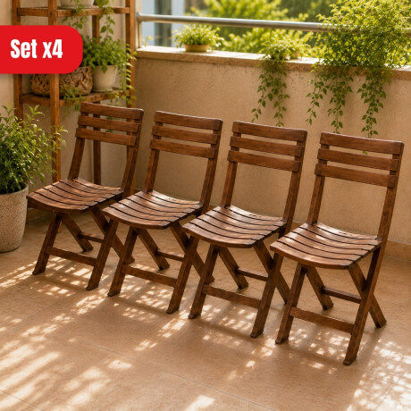 Set x4 Silla Plegable Simil Madera Reforzada Plástico MARRON