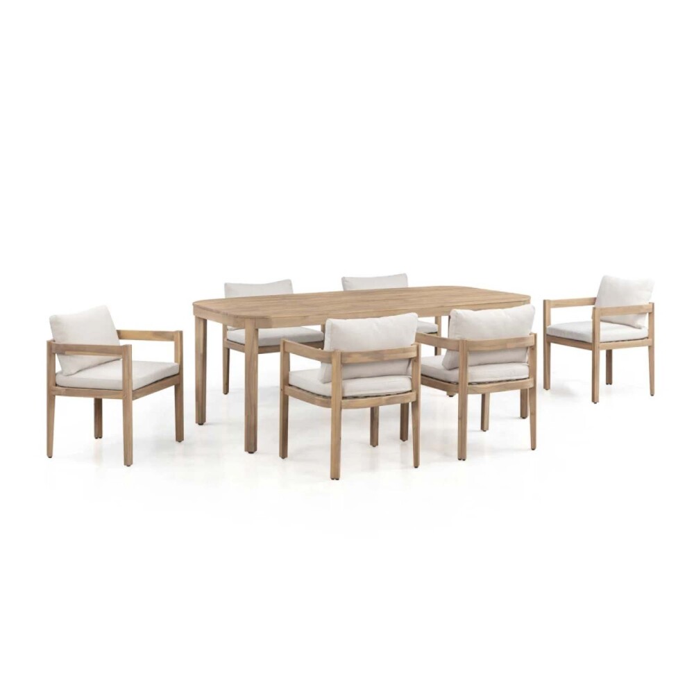 SET DE COMEDOR MADERA-ACACIA NATURAL-BEIGE CRUZ