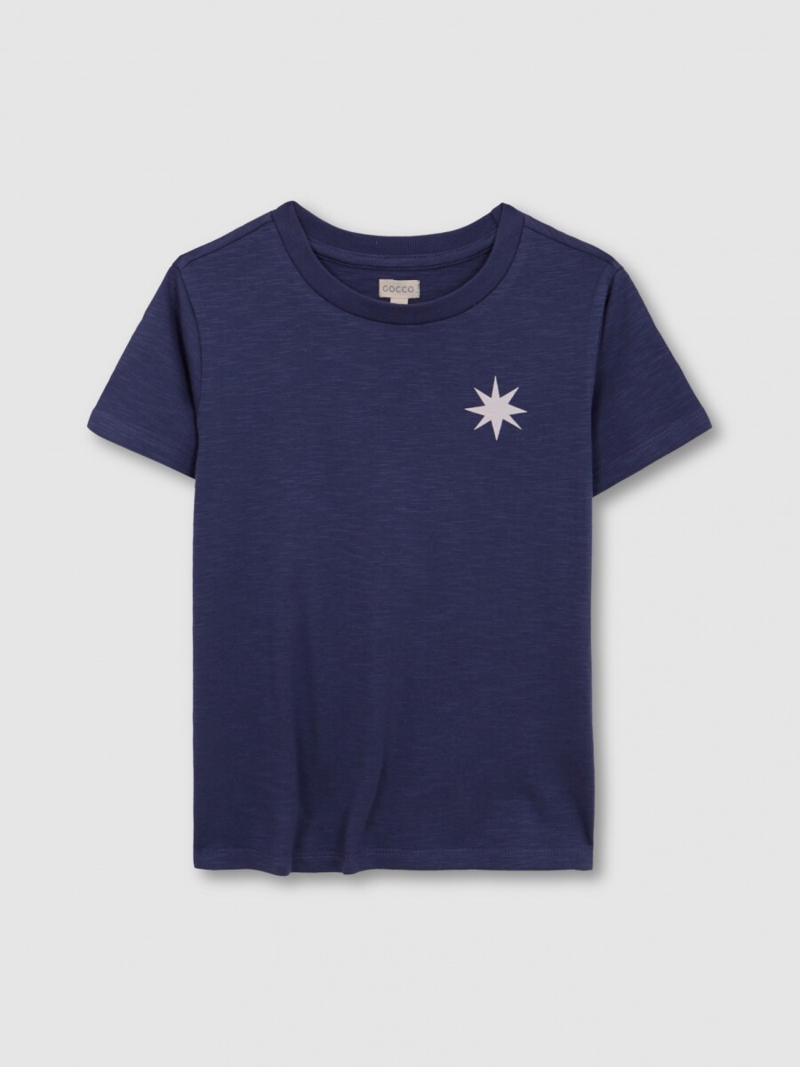 Camiseta Azul Con Estampado Estrella Cru Azul Medio Oscuro