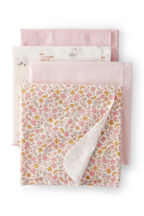 Pack cuatro mantas recibidoras de algodón, diseño floral Sin color