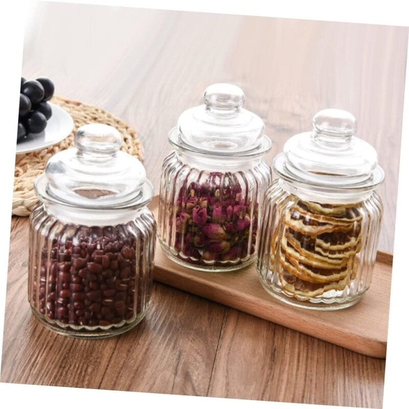 Set de 3 Recipientes de Vidrio con Tapa 300 ml D8 x 12,5 cm SET X3 RECIPIENTES D8XH12.5CM 300ML VIDRIO C/TAPA