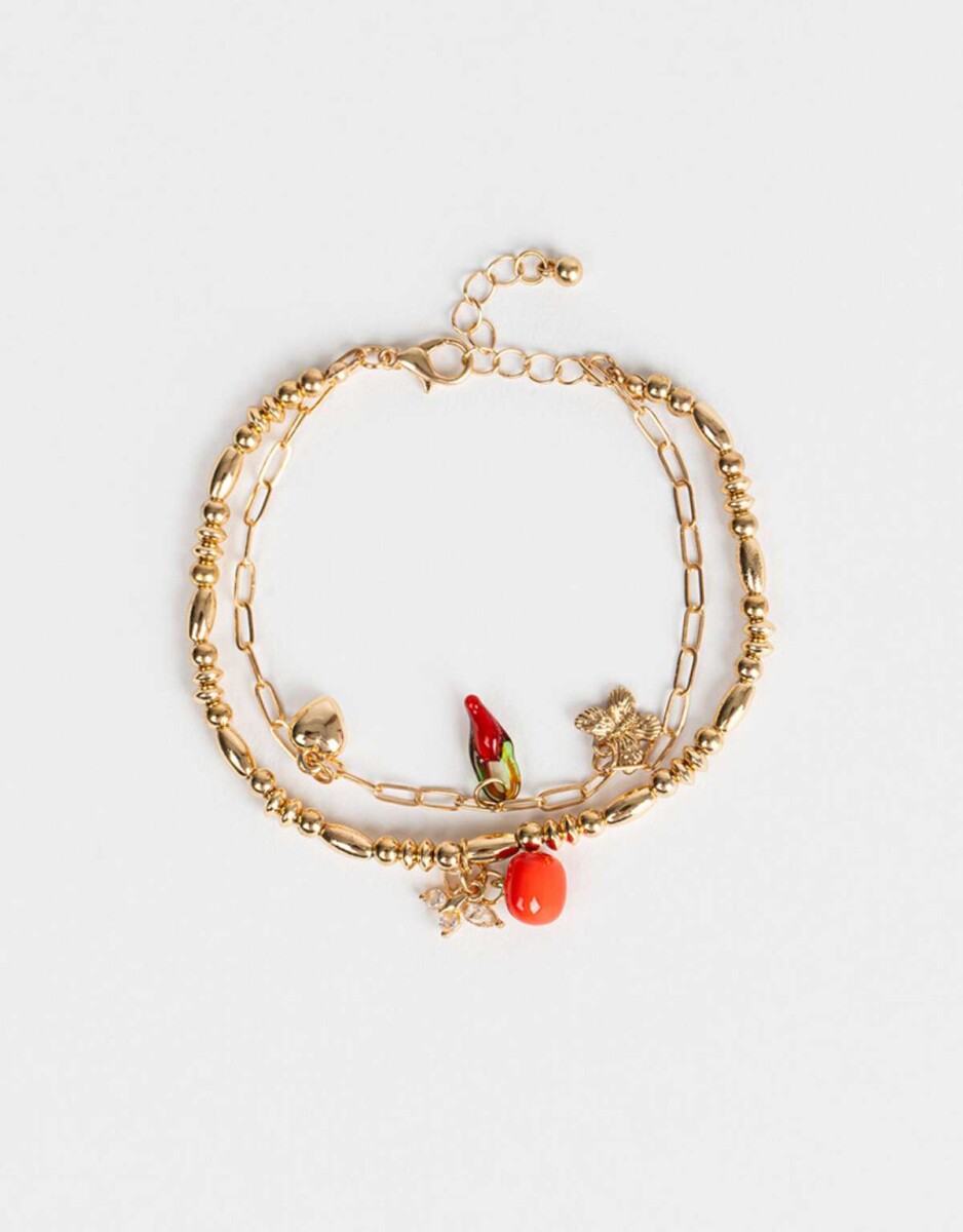 Pulseras Con Dije De Vidrio - Dorado 