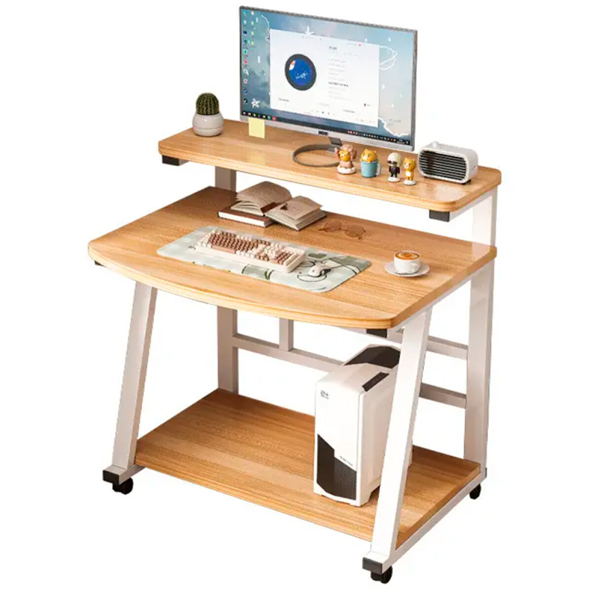 Escritorio Compacto con Ruedas 2 Estantes 60cm 806-3 - NATURAL 