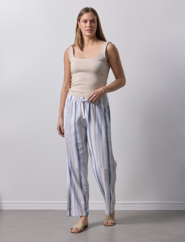 Pantalon Lino MULTI/BLANCO