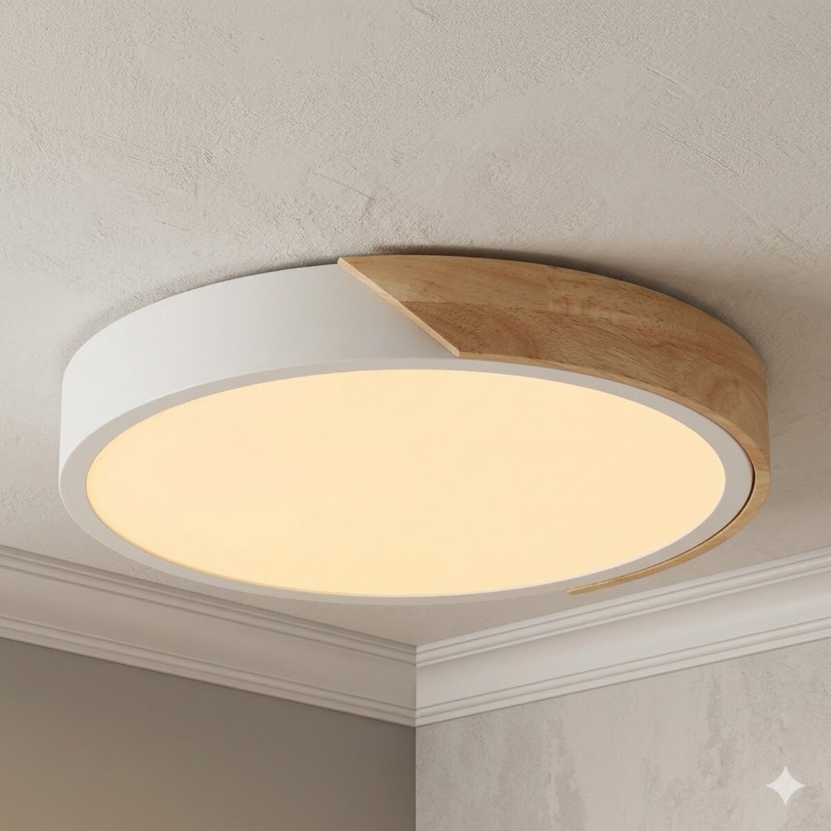 Plafón led circular de madera y aluminio blanco mate - Luz cálida 