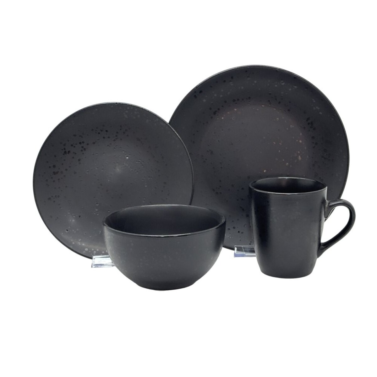 JUEGO VAJILLA 16PCS 25/20/14/355ML NEGRO MOTEADO 