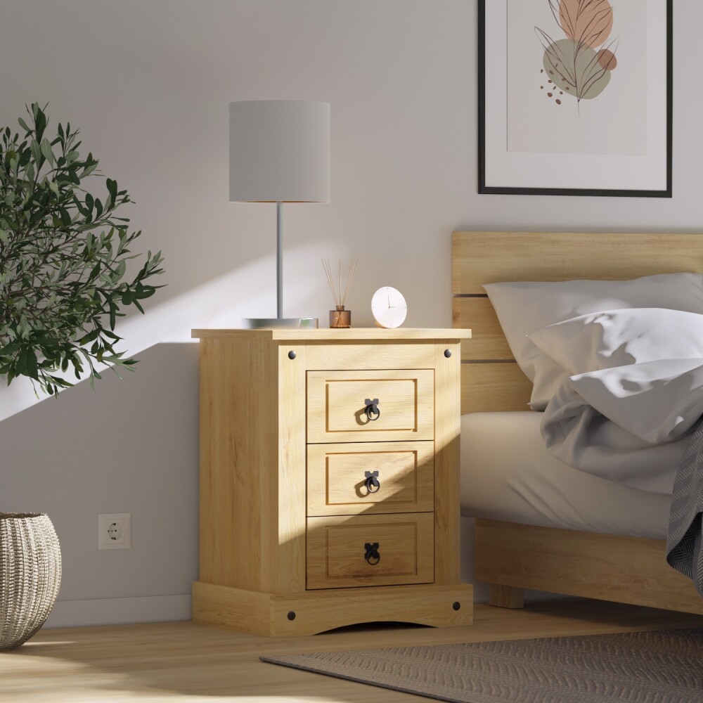 Mesa de luz 3 cajones - Linea mexicana Natural