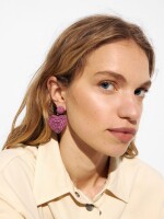 Pendientes Corazón De Rafia violeta