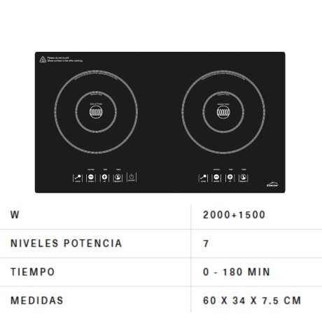 Placa Anafe de Inducción Doble Lacor Placa Anafe de Inducción Doble Lacor