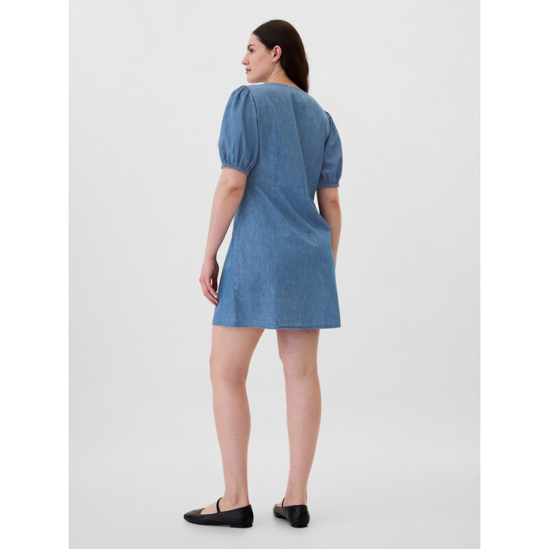 V-BUTTON FRONT SS DRESS DNM MEDIUM WASH