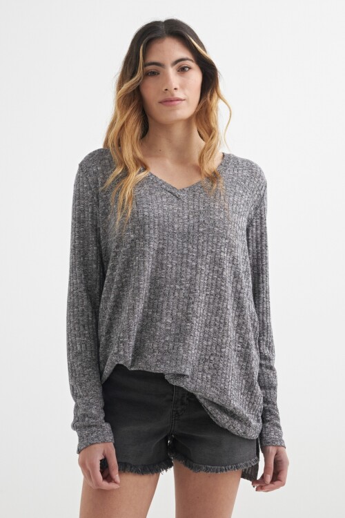 Sweater liviano escote en V GRIS MELANGE