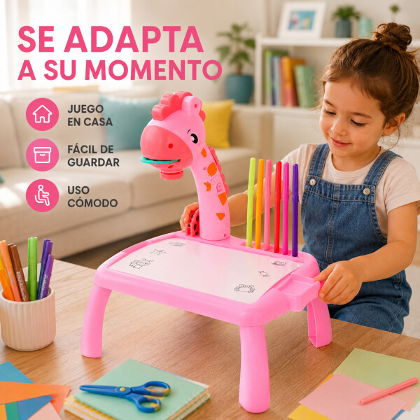 Jirafa Pizarra Mesa Proyector Led + Accesorios Para Dibujar Color Rosa
