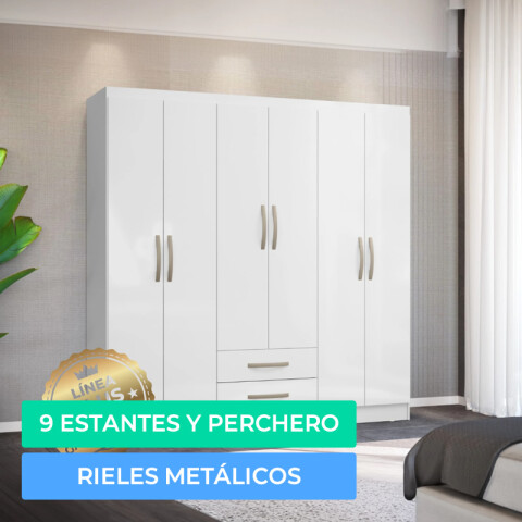 Armario Ropero Placard de 6 Puertas Línea Plus con 2 Cajones y Perchero Horizontal - MDP - Blanco Armario Ropero Placard de 6 Puertas Línea Plus con 2 Cajones y Perchero Horizontal - MDP - Blanco