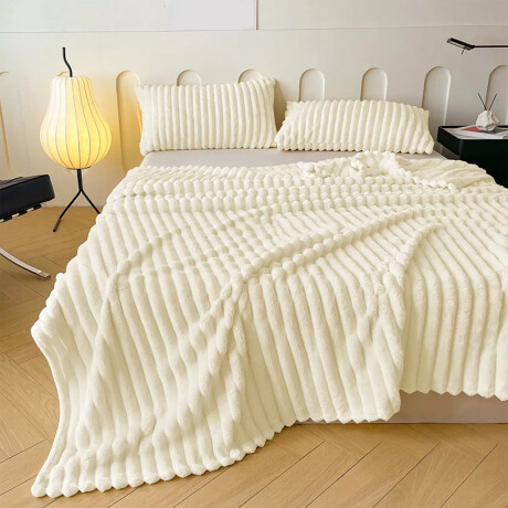 Manta Frazada Polar 2 Plazas Acanalada Suave para Cama Sofá Natural