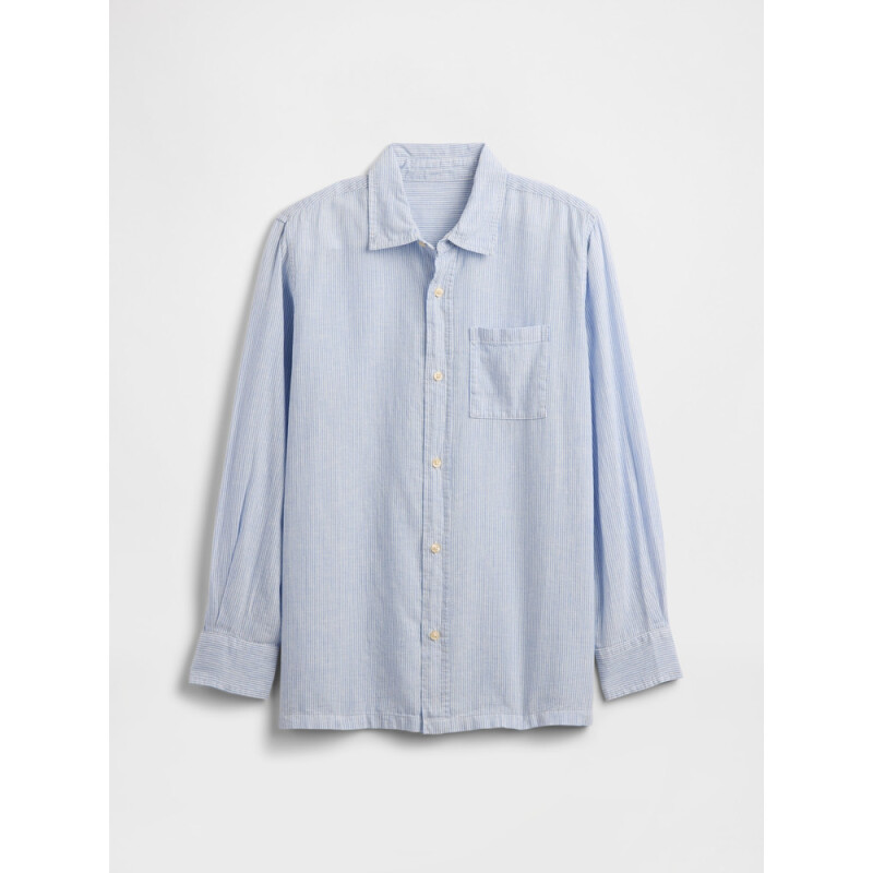 V-LS LINEN SHIRT BLUE WHITE STRIPE