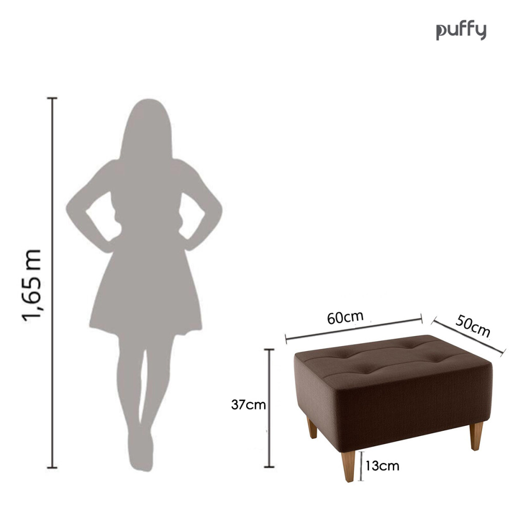 Puff tela y patas de madera Beige