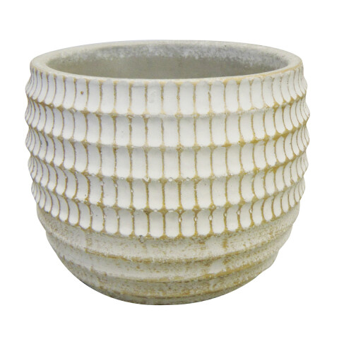 Maceta Cerámica Labrada Pétalos Gris y Blanco 13 x 13 cm U