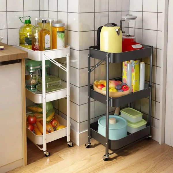 Carro Organizador 3 Estantes Con Ruedas Multiuso Plegable Color Variante Negro