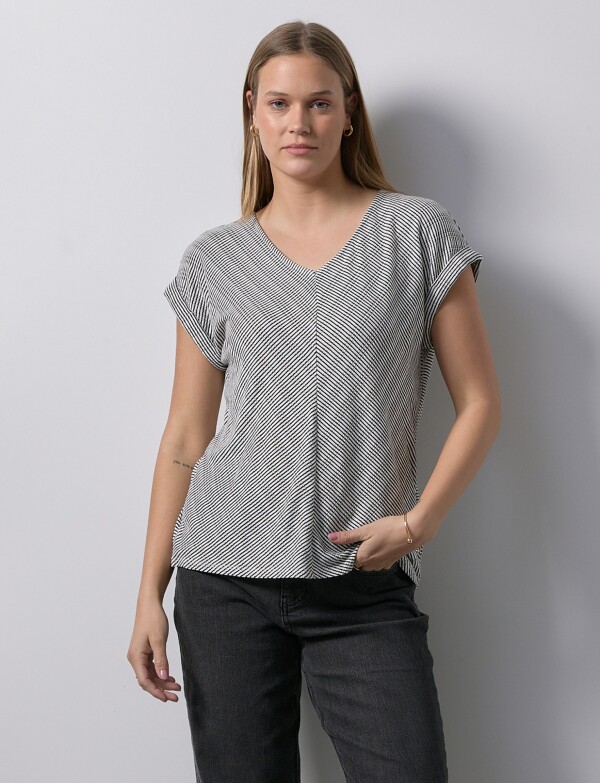 Remera Esc V Lineas BLANCO/NEGRO