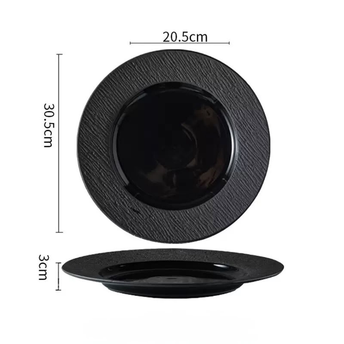 Plato Cerámica Negra - Línea Black Stone – Ø30.5 x 3 cm 