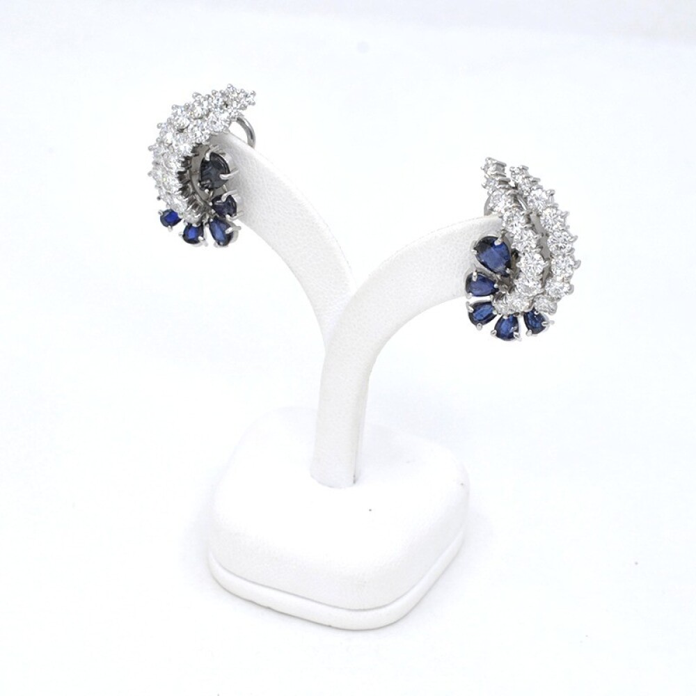 Caravanas En Oro 18K Blanco, Brillantes Y Zafiros Caravanas En Oro 18K Blanco, Brillantes Y Zafiros