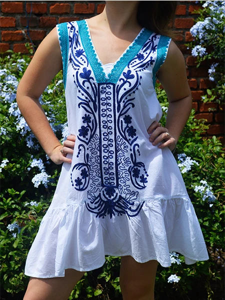 Vestido Blanco Bordado Celeste VITA