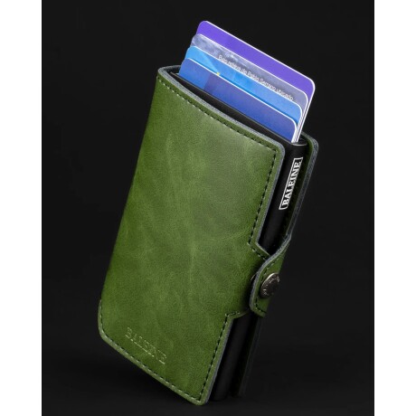 Billetera Baleine Kansas en Aluminio y Cuero con Protección RFID Army Green