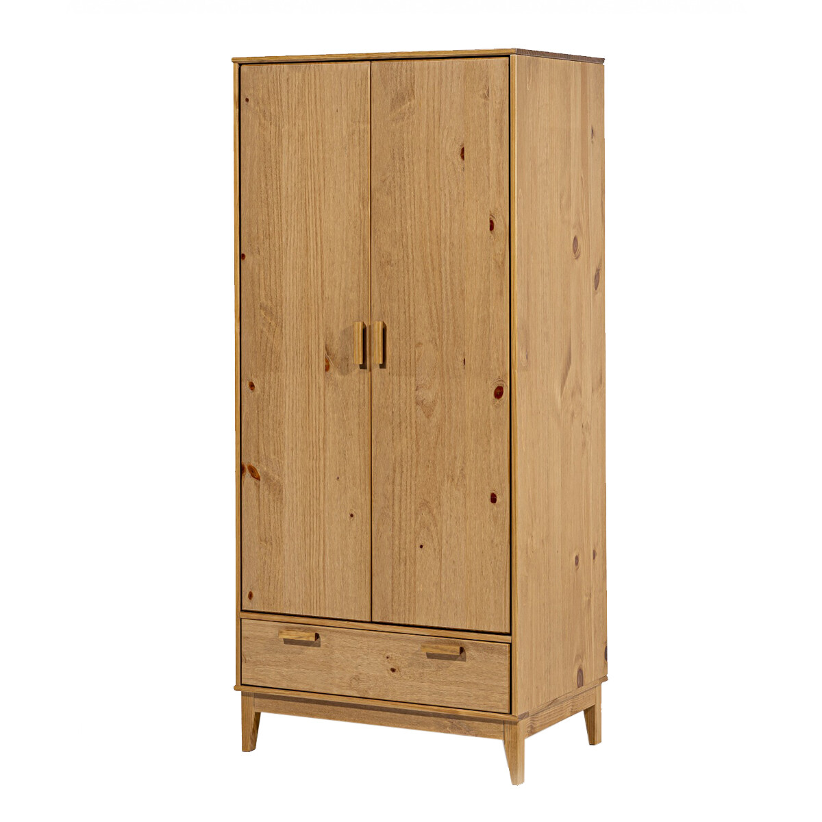 Ropero en madera maciza 2 puertas 1 cajón - Marrón 
