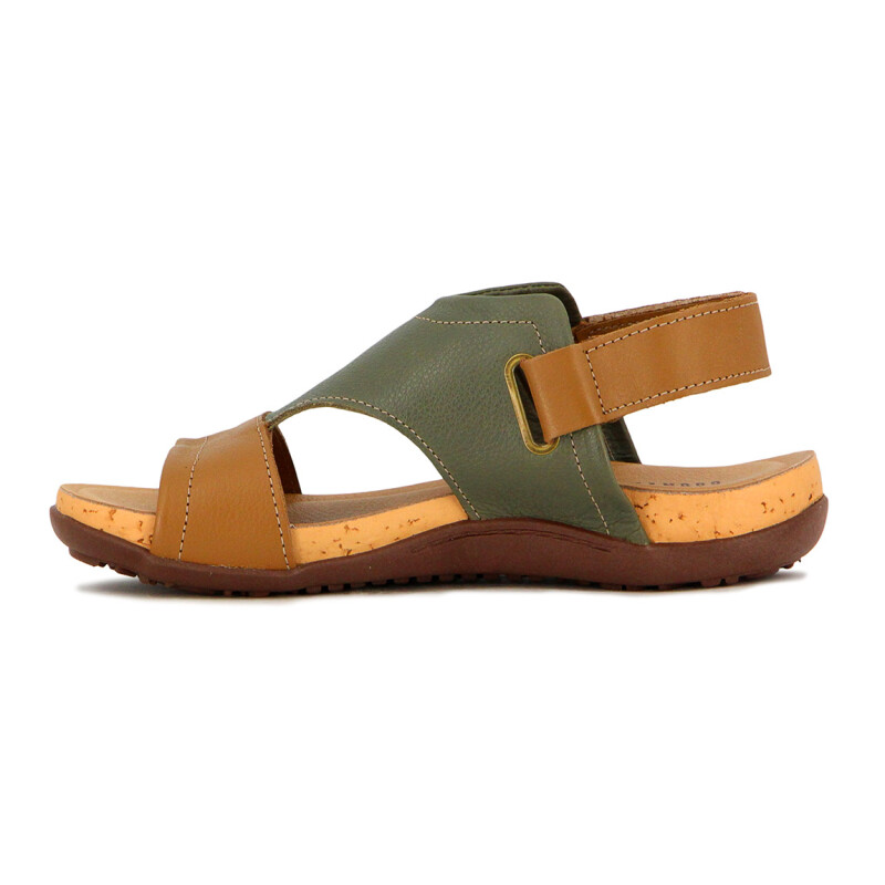 Sandalia Casual Mujer Country Dos Tiras Con Pulsera Ambar-oliva