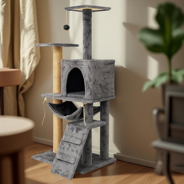 Gimnasio Rascador Para Gato Torre Casa Hamaca Escalera Atrix Variante Color Gris Oscuro