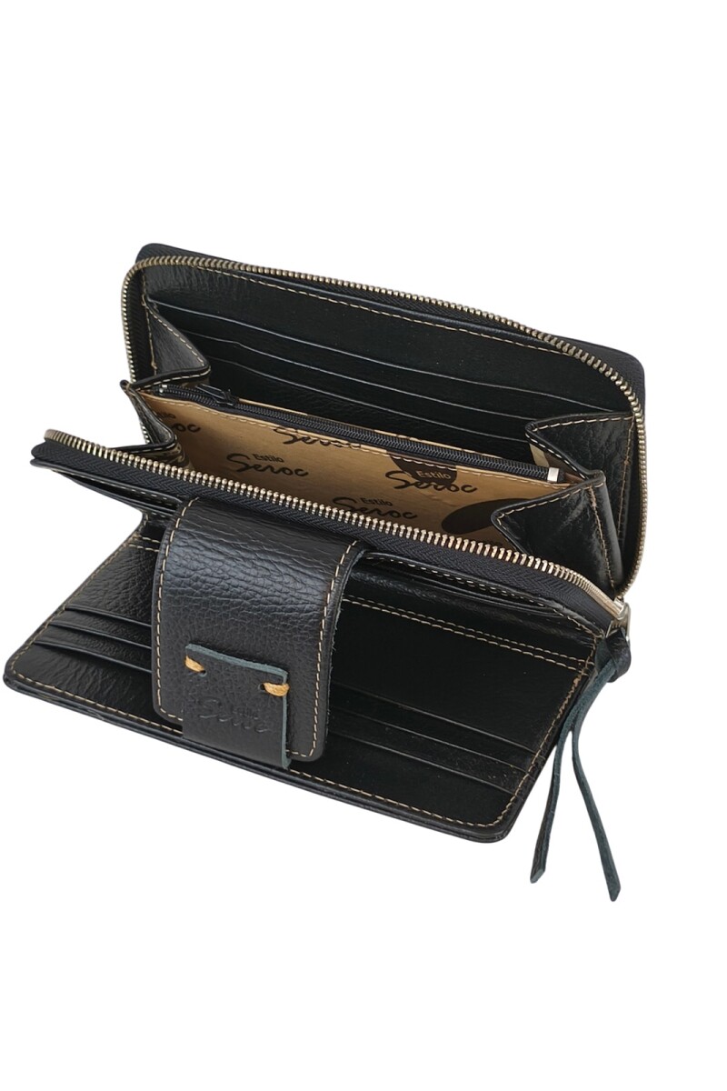 Monedero con tarjetero y costura a mano Negro