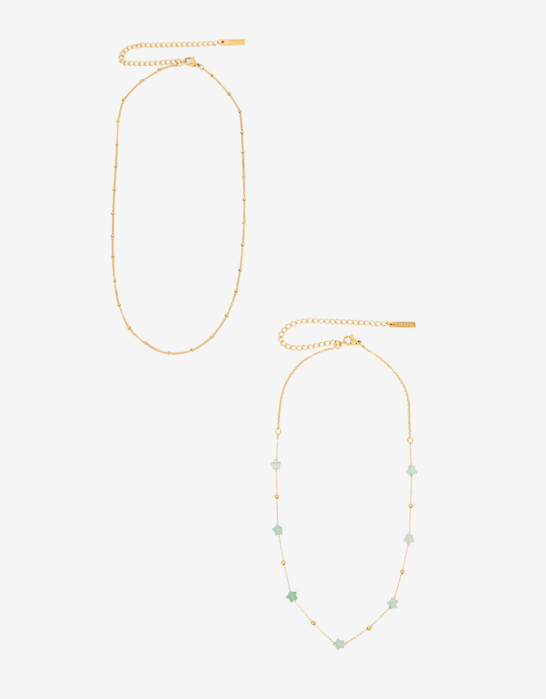 Collares Cortos Piedra Set De Collares De Acero Con Piedra - Dorado