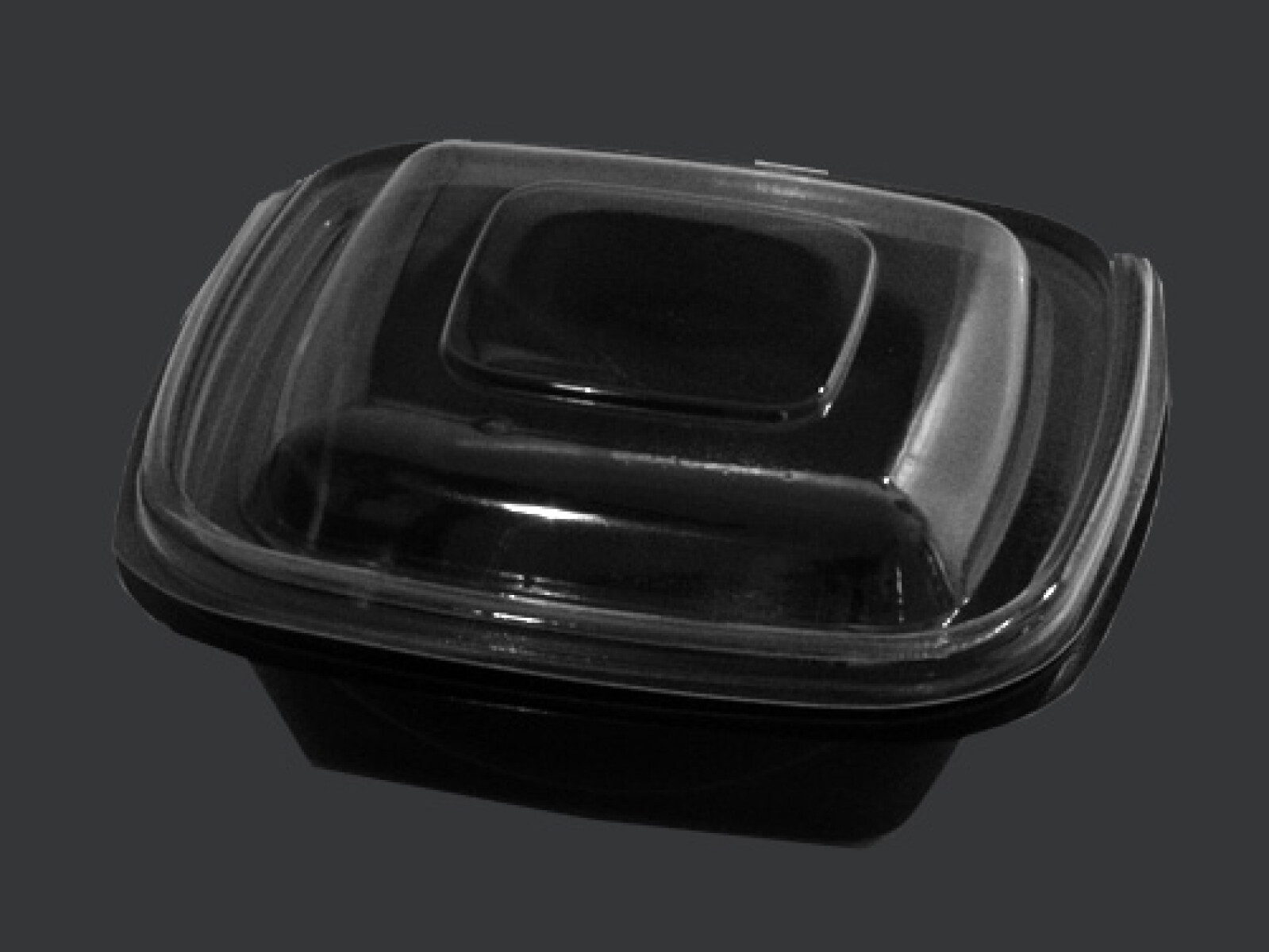 BANDEJA PET CON TAPA 15X15X6 CM. 750 CC. NEGRA. 