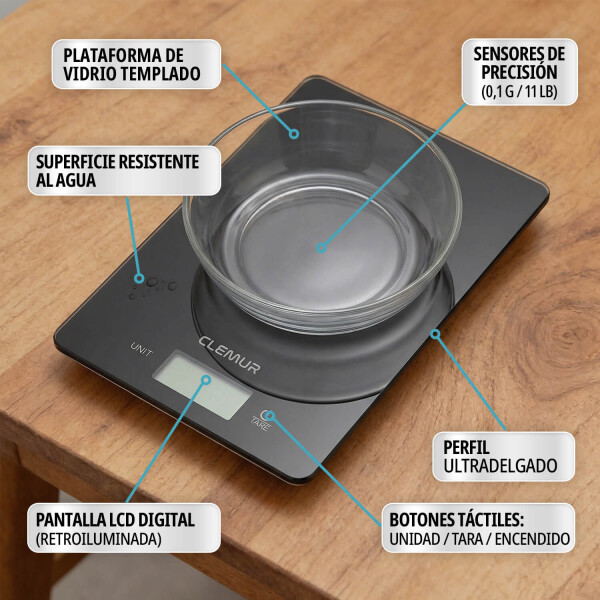 Balanza Digital de Cocina IMBACK con Precisión 1g a 5kg, Acero Inoxidable Color Negro Balanza Digital de Cocina IMBACK con Precisión 1g a 5kg, Acero Inoxidable Color Negro